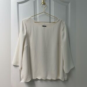 L Talbots Cream Scalloped Hem Boatneck Blouse EUC